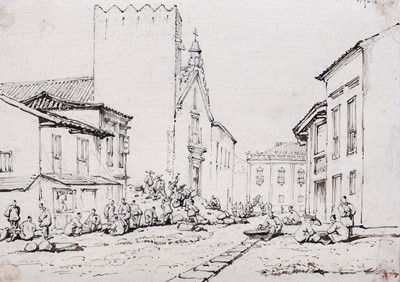 Lot 1000 - George Chinnery (1774-1852) Macau street scene,...