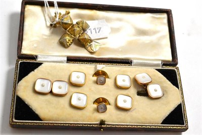 Lot 241 - A set of mother-of-pearl dress studs and a gilt metal Masonic charm