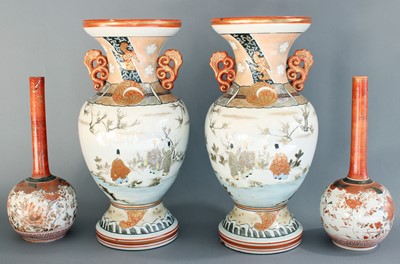 Lot 7 - A Pair of Kutani Porcelain Vases, Meiji period,...