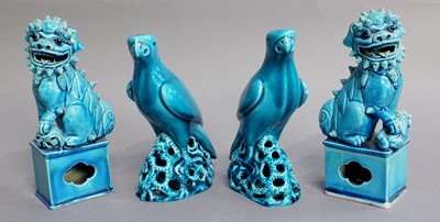 Lot 53 - A Pair of Chinese Turquoise-Glazed Parrots,...