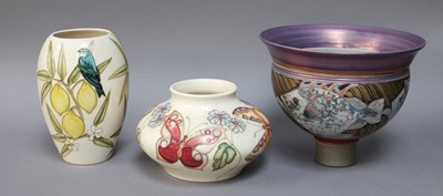 Lot 7 - Two Moorcroft Cream Ground Vases and A Studio...