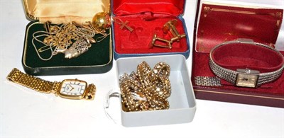 Lot 252 - A 9ct gold bracelet (a.f.), earrings, cufflinks, chains, watches etc