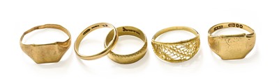 Lot 142 - Five 9 Carat Gold Rings, comprising of two...