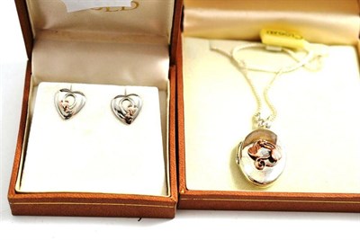 Lot 254 - Clogau gold oval locket and chain and a similar pair of heart shaped earrings