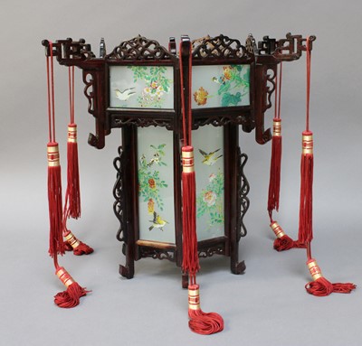 Lot 335 - A Chinese Painted Panelled Glass Lantern