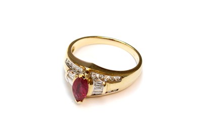 Lot 139 - A Synthetic Ruby and Diamond Ring, stamped...