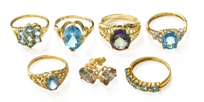 Lot 151 - Five 9 Carat Gold Blue Topaz Rings, of varying...