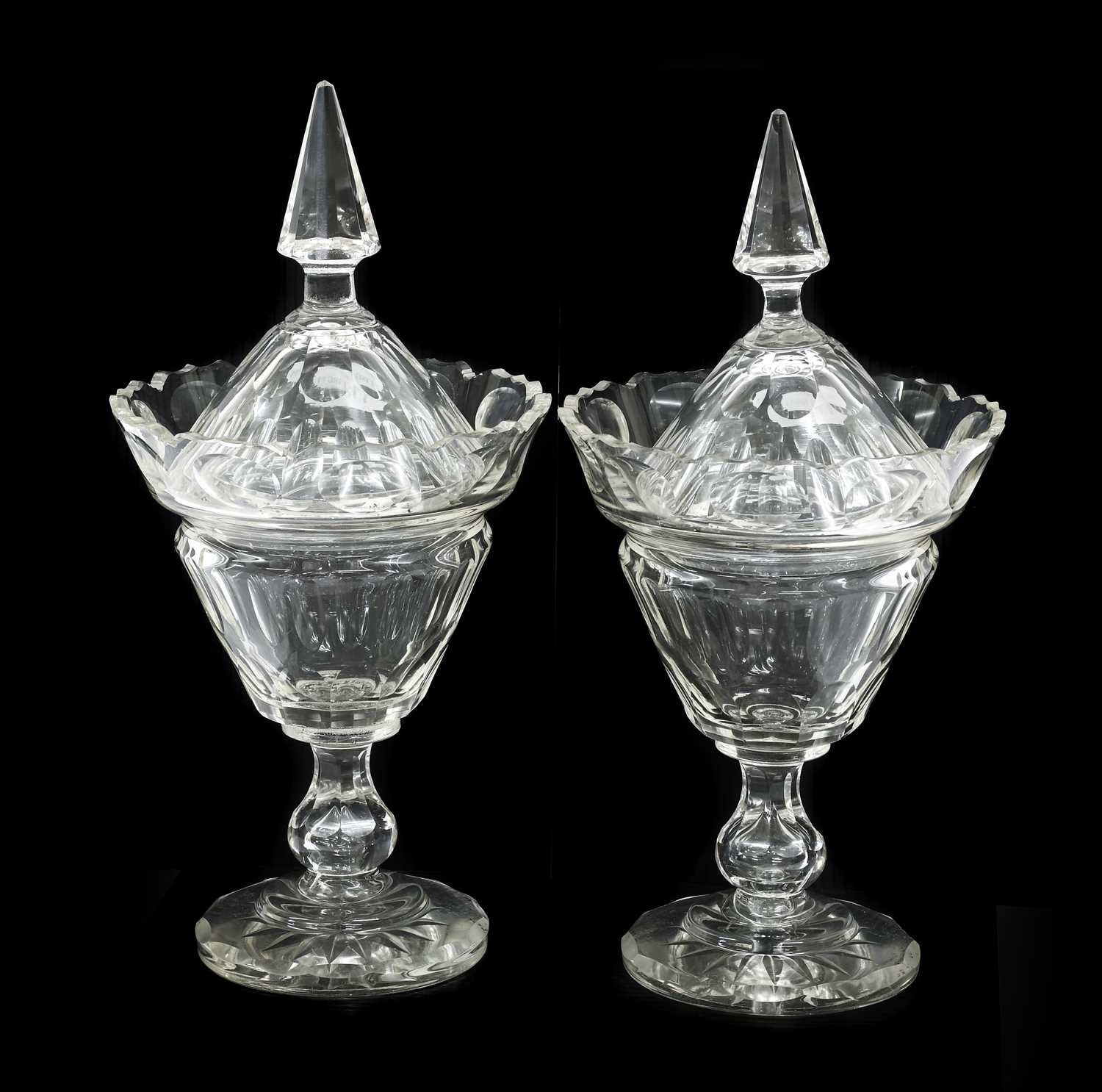 Lot 9 - A Pair of Cut Glass Sweetmeat Vases and Covers,...