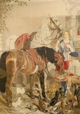 Lot 1065 - A Large Victorian Tapestry, of horses watering,...