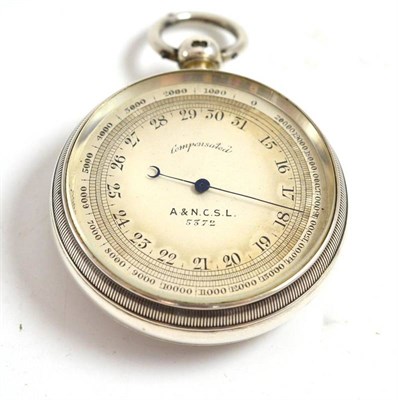 Lot 277 - A Victorian silver cased pocket barometer, London 1889, the silvered dial marked A & N.C.S.L,...