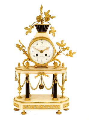 Lot 582 - A Gilt Metal and White Marble Mantel Clock,...