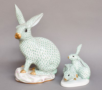 Lot 84 - A Herend Porcelain Model of a Hare, green...