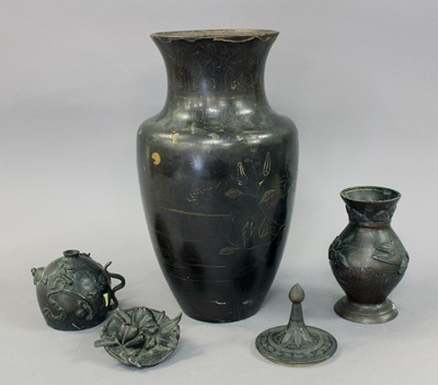 Lot 130 - A Japanese Mixed Metal Inlaid Bronze Vase,...