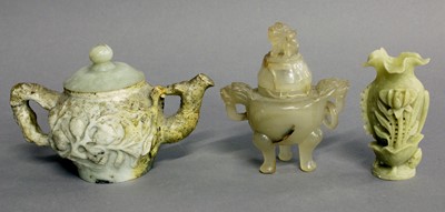 Lot 61 - A Chinese Jade Teapot and Cover, carved with...