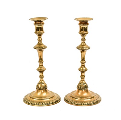 Lot 322 - A Pair of Brass Candlesticks, mid 18th century,...