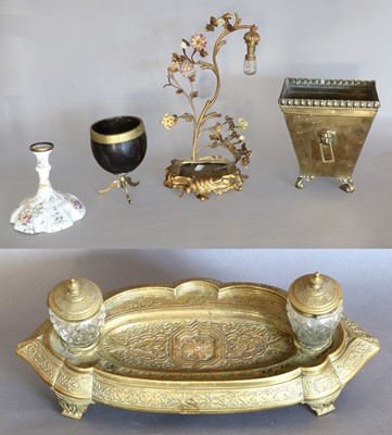 Lot 89 - A Victorian Brass and Cut Glass Deskstand,...