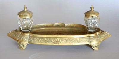 Lot 89 - A Victorian Brass and Cut Glass Deskstand,...