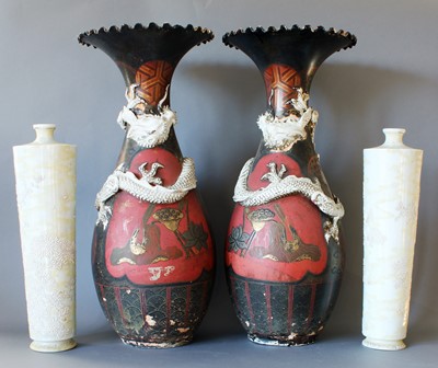 Lot 21 - A Pair of Arita Lacquered Porcelain Vases,...