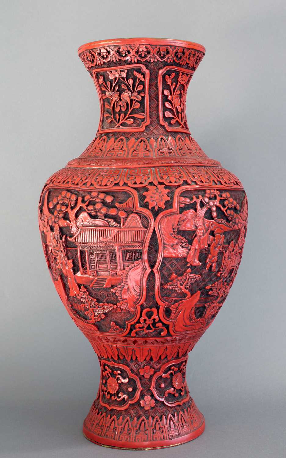 Lot 1 - A Chinese Cinnabar Lacquer Vase, of baluster...