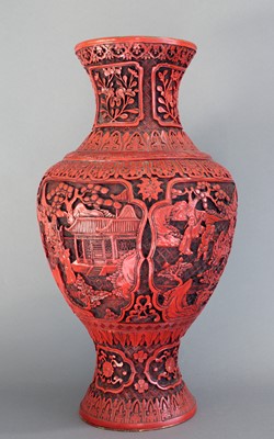 Lot 1 - A Chinese Cinnabar Lacquer Vase, of baluster...