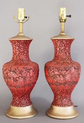 Lot 2 - A Pair of Chinese Cinnabar Style Vases, of...