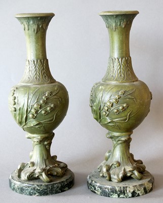 Lot 11 - A Pair of French Verdi Gris Vases, of baluster...