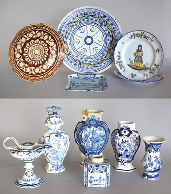Lot 93 - Three Various Delft Vases and a Cover, A Delft...