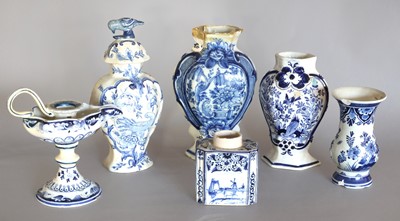 Lot 93 - Three Various Delft Vases and a Cover, A Delft...