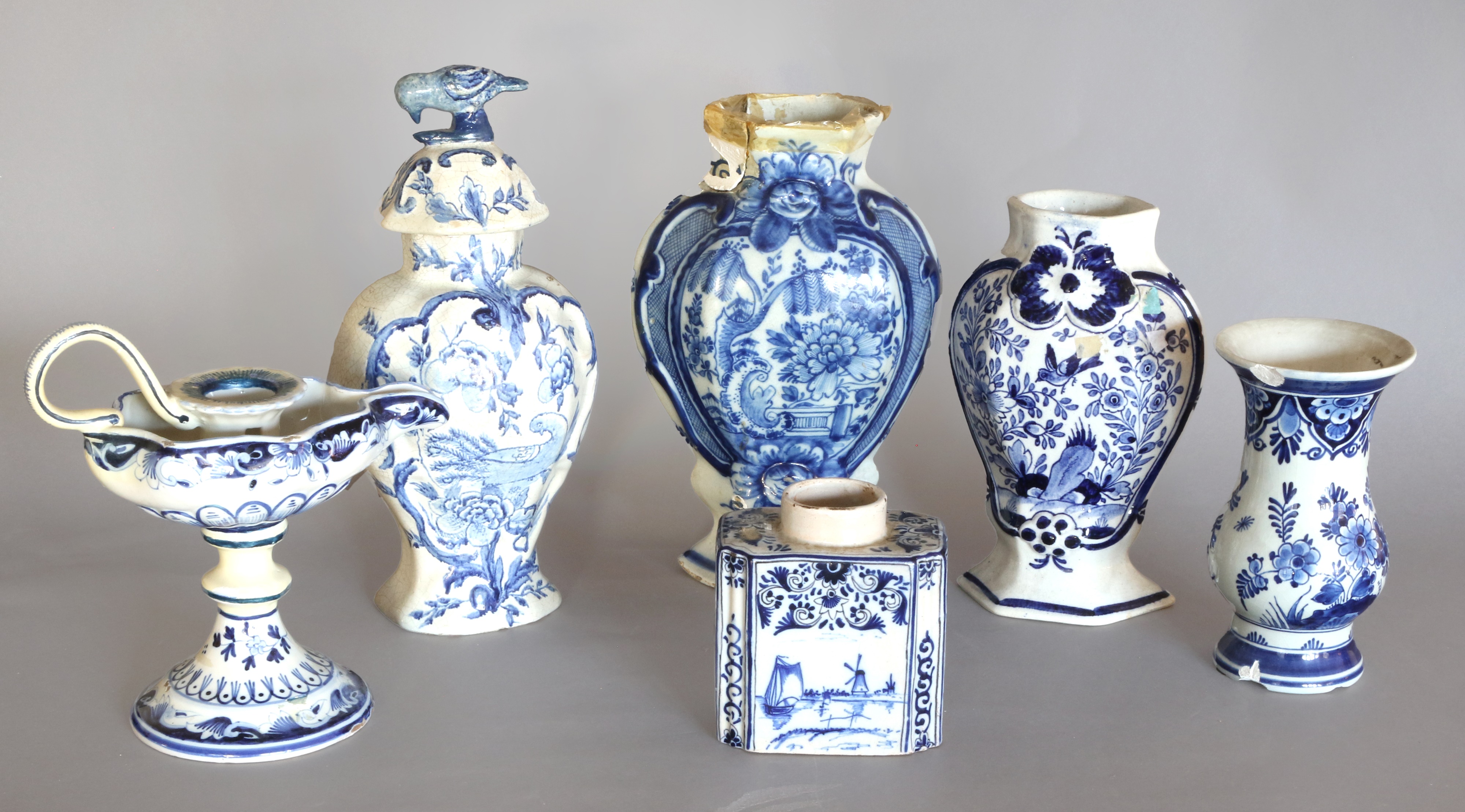 Lot 93 - Three Various Delft Vases and a Cover, A