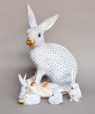 Lot 86 - A Herend Porcelain Model of a Hare, blue...