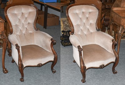 Lot 1267 - A Pair of Victorian Mahogany Armchairs, with...