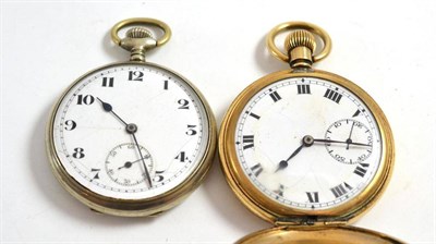 Lot 288 - A gold plated pocket watch and a military pocket watch (2)