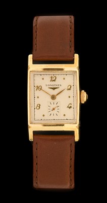 Lot 2342 - Longines: A 10 Carat Gold Filled Rectangular...