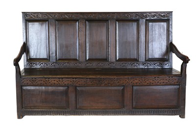 Lot 638 - A George III Joined Oak Box Settle, 3rd...