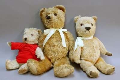 Lot 310 - Three Circa 1940s and Later Yellow Plush Teddy...