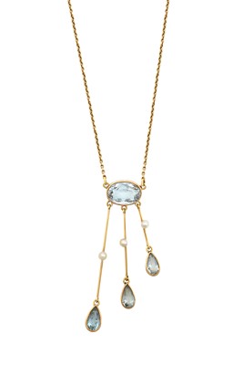 Lot 2146 - An Aquamarine and Seed Pearl Necklace the oval...