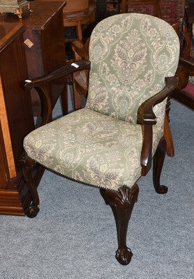 Lot 1274 - A Pair of Mahogany Open Armchairs, on ball and...