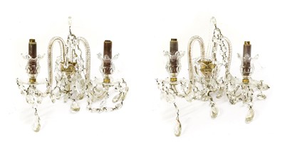 Lot 245 - A Pair of Cut Glass Twin-Light Wall Sconces,...