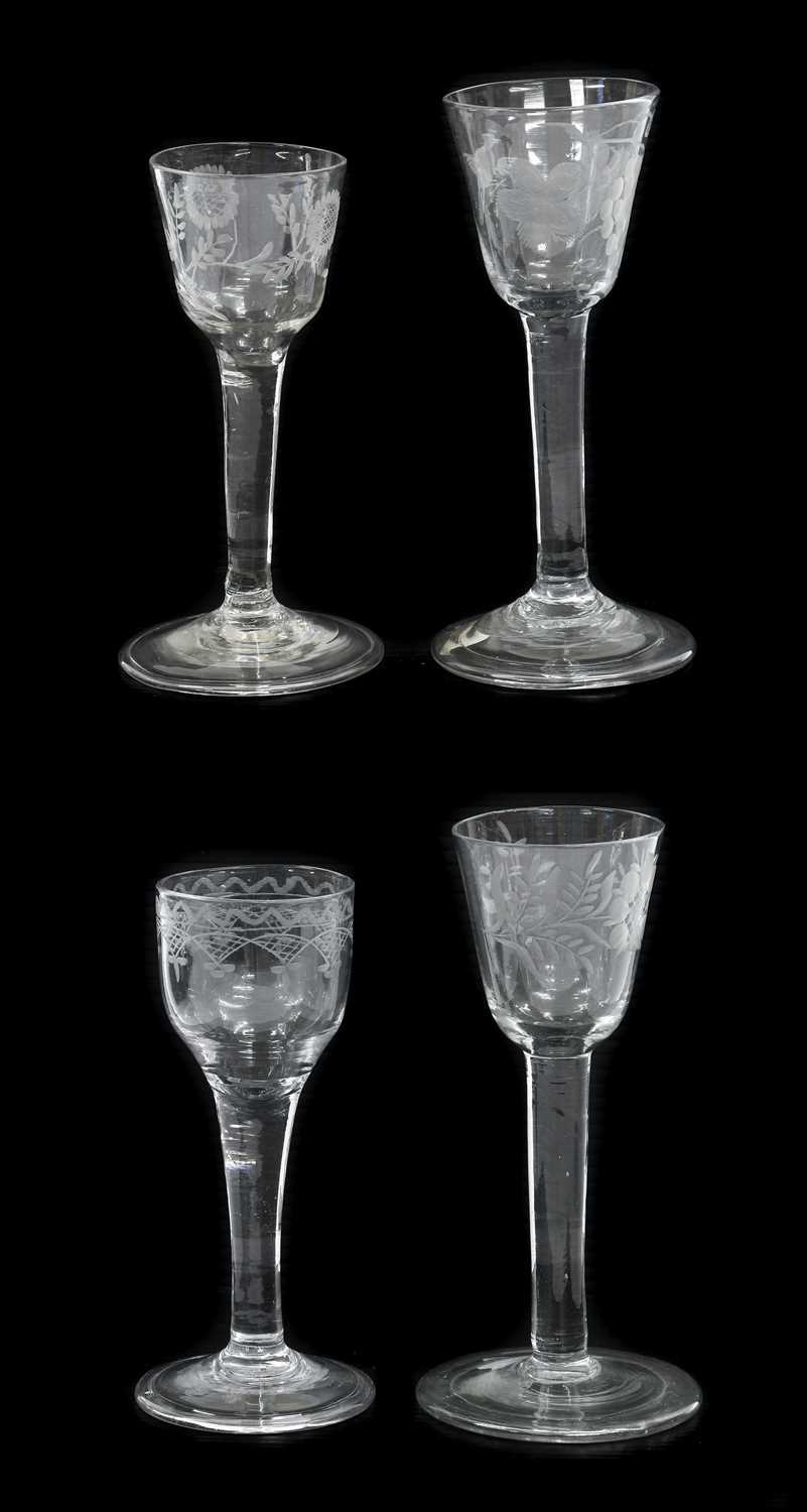 Lot 28 - A Wine Glass, circa 1750, the rounded funnel...