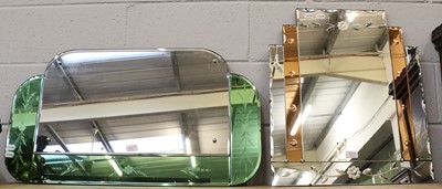 Lot 1215 - An Art Deco Green Tinted Wall Mirror, etched...