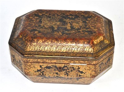 Lot 306 - A 19th century Chinese gilt decorated black lacquer box and cover