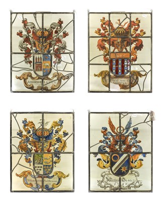 Lot 429 - Four Leaded Stained Glass Armorial Panels,...