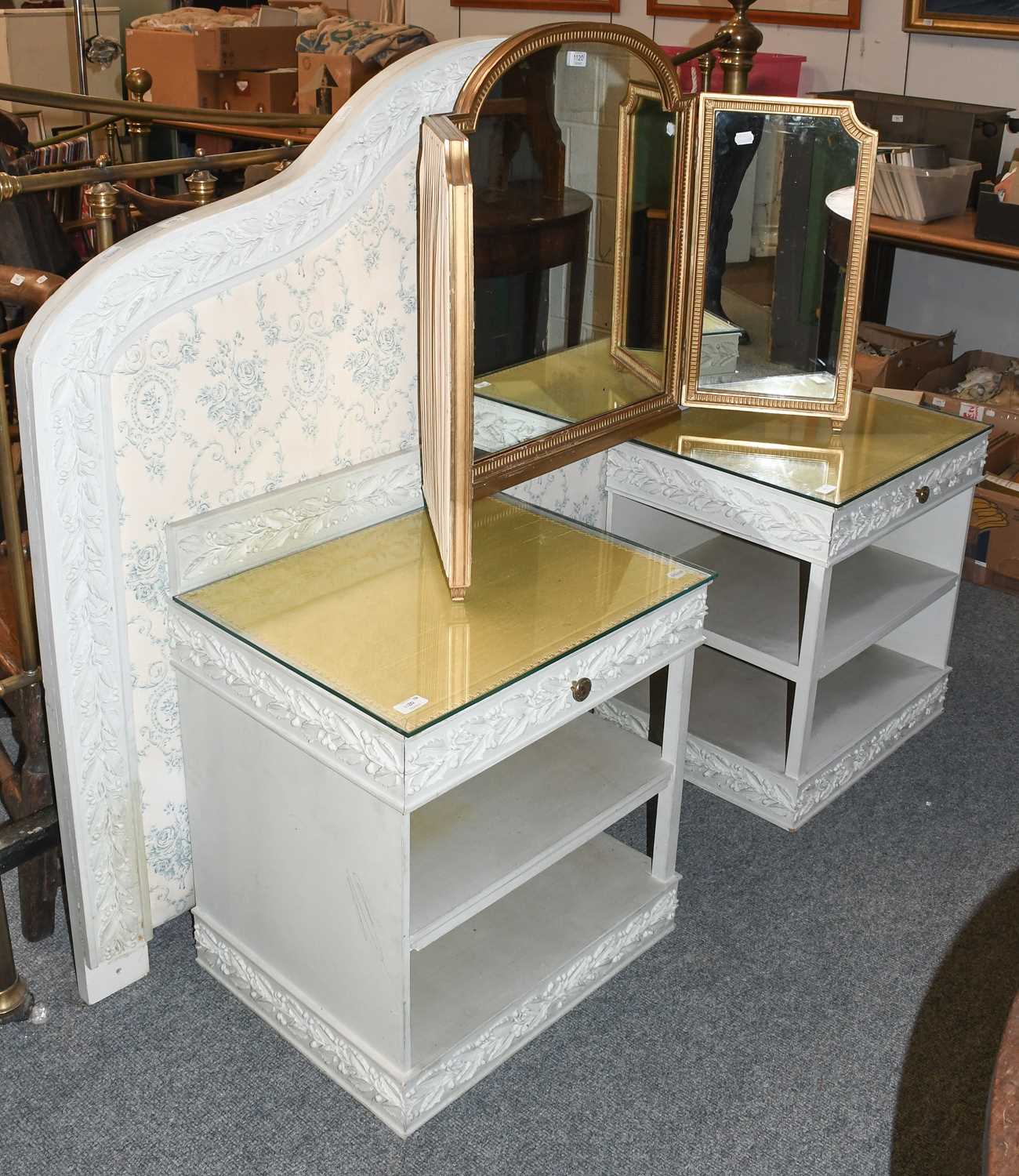 Lot 1120 - A Pair of Painted Bedside Tables, A Matching...