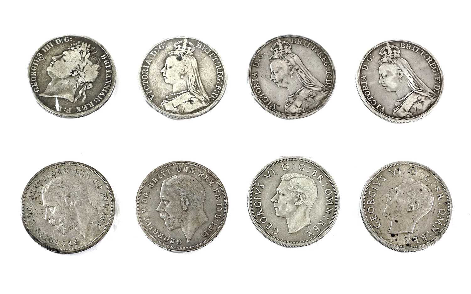 Lot 93 - 8 x Silver Crowns, comprising: George IV 1821...
