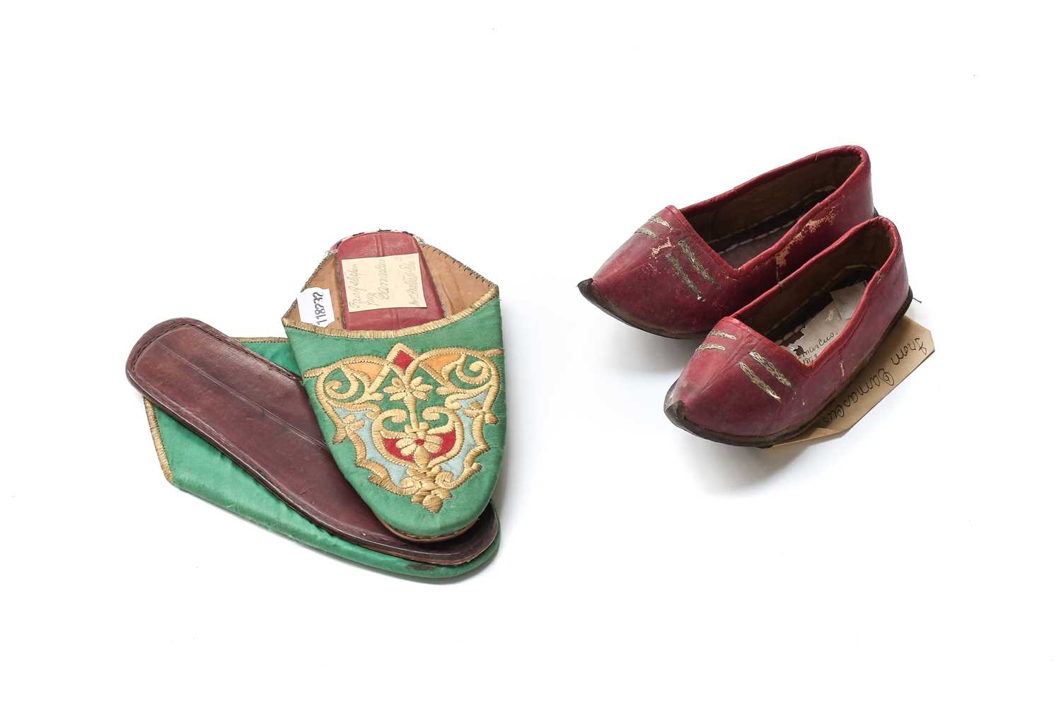 Lot 2238 - A Pair of Late 19th Century Slippers, mounted...