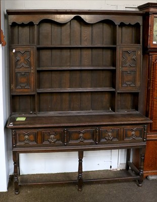 Lot 1339 - An 18th Century Style Oak Dresser and Rack,...