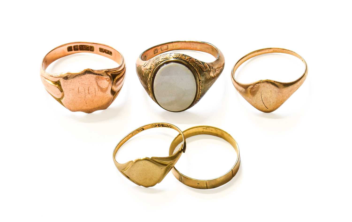 Lot 216 - Three 9 Carat Gold Signet Rings, finger sizes...