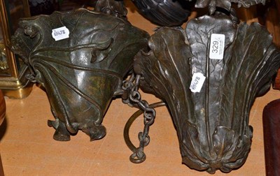 Lot 329 - Pair of Chinese bronze 'lotus' hanging baskets