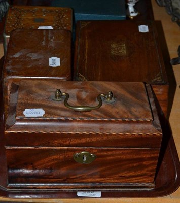 Lot 332 - George III mahogany tea caddy, 19th century rosewood hinged box, 19th century tea caddy inlaid with