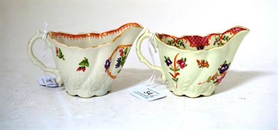 Lot 34 - A First Period Worcester Porcelain Cos Lettuce Leaf Sauce Boat, circa 1757, painted with...